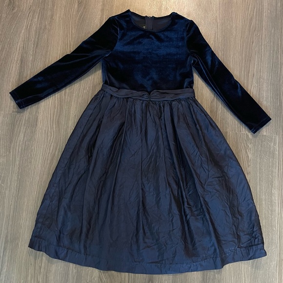 JESSICA McCLINTOCK Girls Blue Velvet Long Sleeve Party Dress - Picture 2 of 8